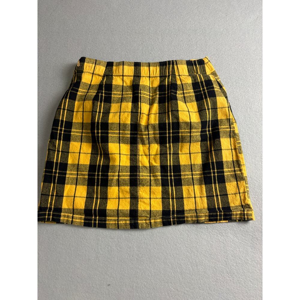 Hollister Yellow Black Plaid Flannel Mini Skirt Grunge Sz Small